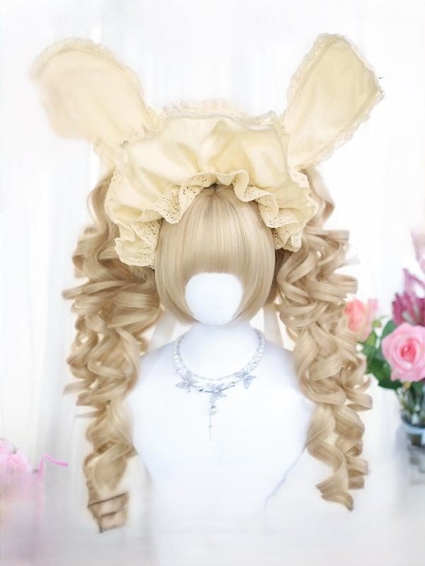 Blonde Bob Cut 30CM Wig With Double Curly Ponytails