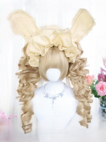 Blonde Bob Cut 30CM Wig With Double Curly Ponytails