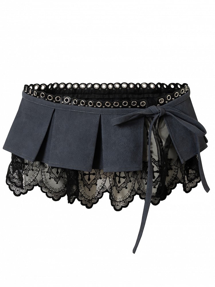 Pink/Blue Wasteland Punk Lace Trim Bowknot Decorated Box Pleat Mini Skirt