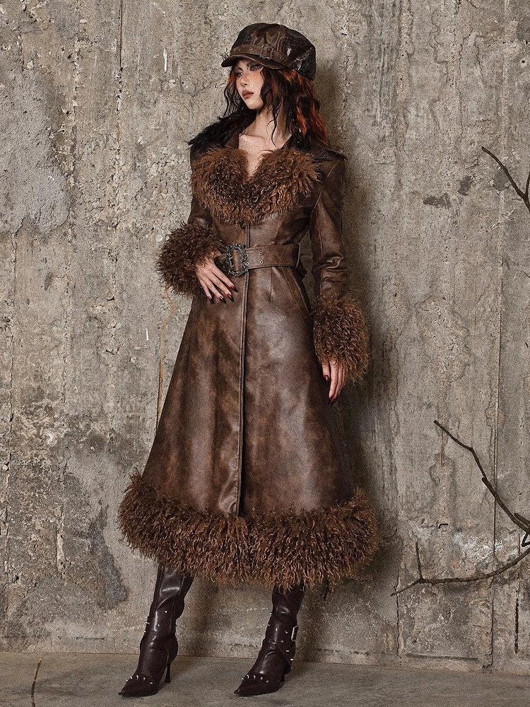 Brown Vintage Mailard Winter Padded Coat PU Leather Fabric