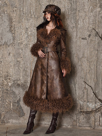 Brown Vintage Mailard Winter Padded Coat PU Leather Fabric