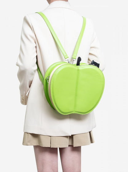 Creative 2-Way Green Apple Flip Backpack With Kawaii Cat Embroidery And Moon & Star Core