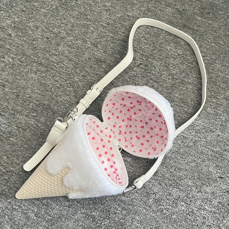 Yume Kawaii White Ice Cream-shaped Plush Crossbody Bag