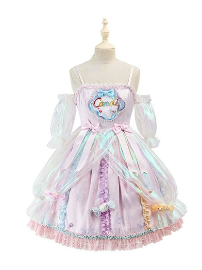 Light Purple Candy and Bead Decorated Spaghetti Straps Dress Sweet Lolita JSK