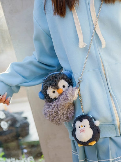 Gray Cute Penguin Plush Backpack/Crossbody Bag + Keychain