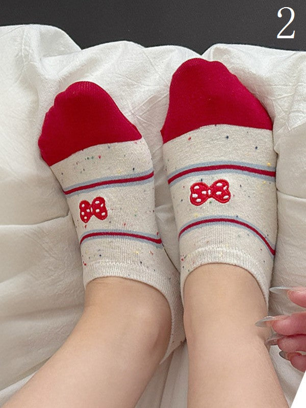 17 Options Colorful Ankle Socks With Cake/Apple/Bear/Puppy/Bowknot/Polka-dot/Striped Pattern/Floral Print
