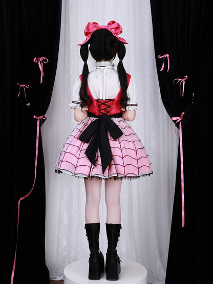 Fanart Fashion Hot Pink Cute Under Bust Dress Spider Web Print Overlay Skirt