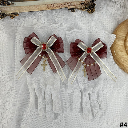 5 Colors Cross Chain Gothic Elegant Bowknot Lace Gloves