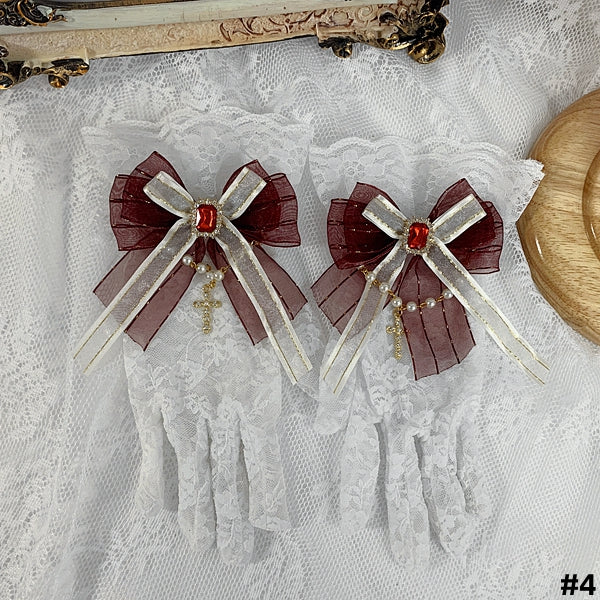5 Colors Cross Chain Gothic Elegant Bowknot Lace Gloves