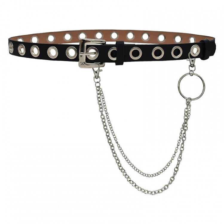Punk Black PU Waist Belt with Chain