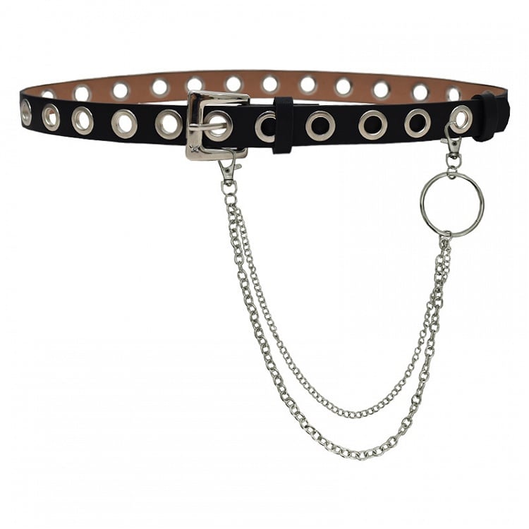 Punk Black PU Waist Belt with Chain
