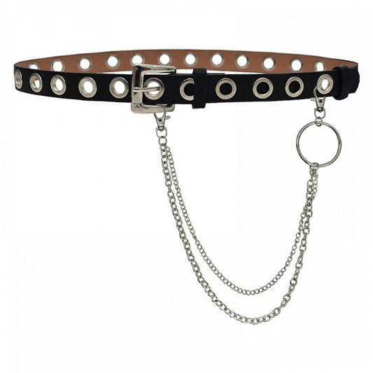 Punk Black PU Waist Belt with Chain