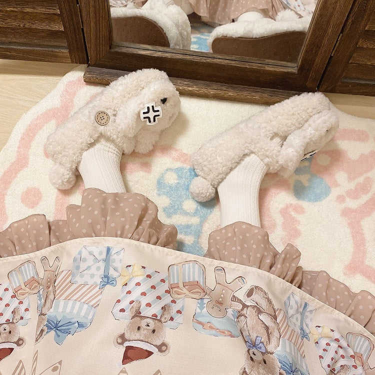 White Plush Bunny Sweet Lolita Slipons