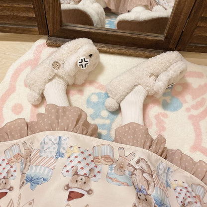 White Plush Bunny Sweet Lolita Slipons