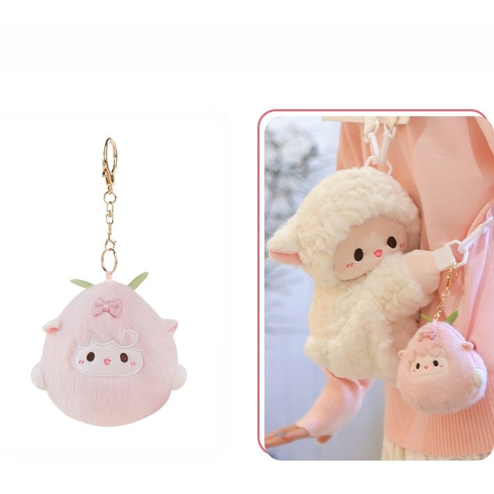 Cute Little Lamb White Plush Backpack/Crossbody Bag + Keychain