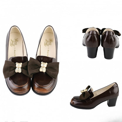 Brown Bear Decorated Bow at Top Loafers
