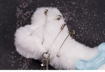 2 Options Star Charm Handmade White Plush Bone Hairclip with Chain