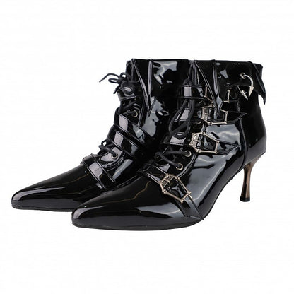 Coffin-shaped Buckle Straps Polished Black Gothic Lolita High Heels
