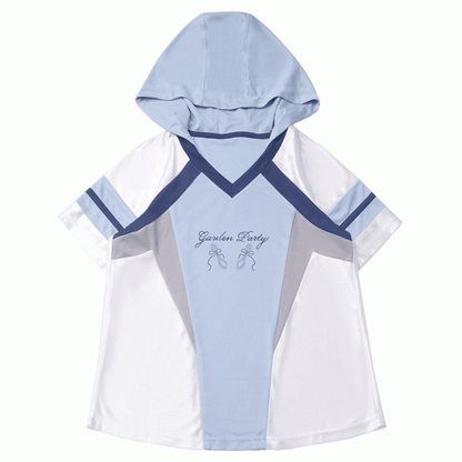 Blue Colorblock Design V-neck Blokette Core Hooded T-shirt