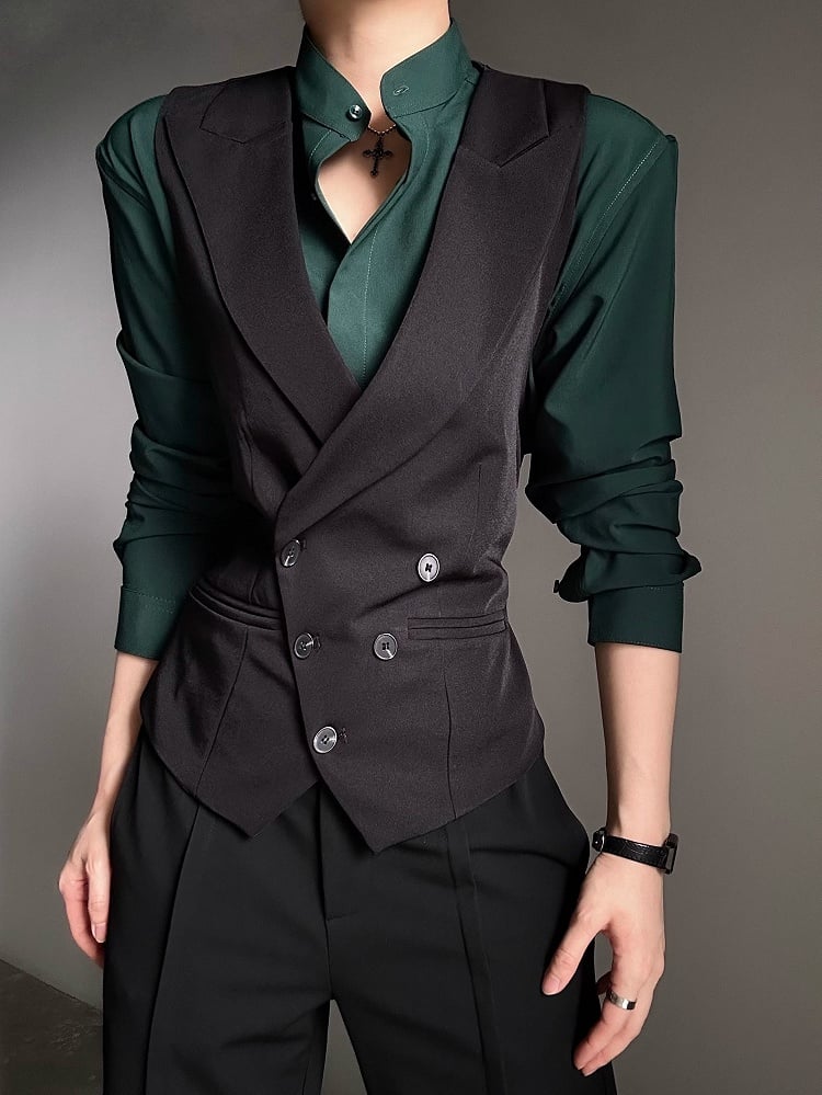 Ouji Lolita Green Unisex Long Sleeve Mandarin Collar Shirt with Button-Down Front