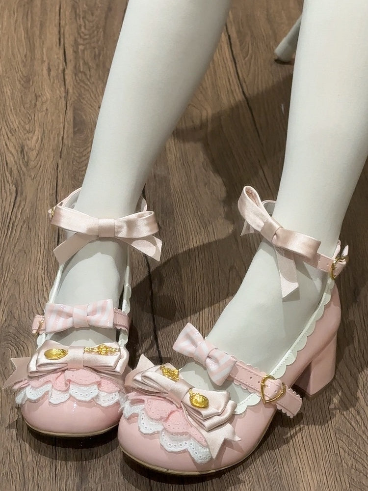 Pink Spoon Decorated Bowknot Details Sweet Lolita High Block Heels
