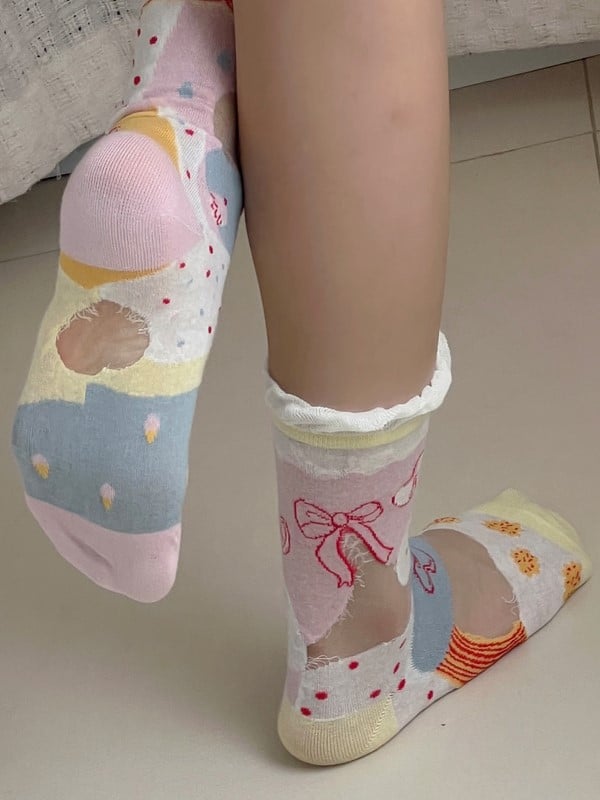 4 Options Sweet Lolita Colorful Ruffled Cuff Calf Socks