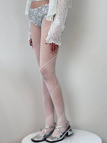 Black/White/Gray Y2K Crisscorss Banded Tights