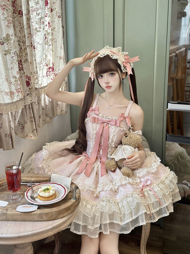 Pink Balletcore Lolita Dress Bowknots Decorated Sweet Jumper Skirt