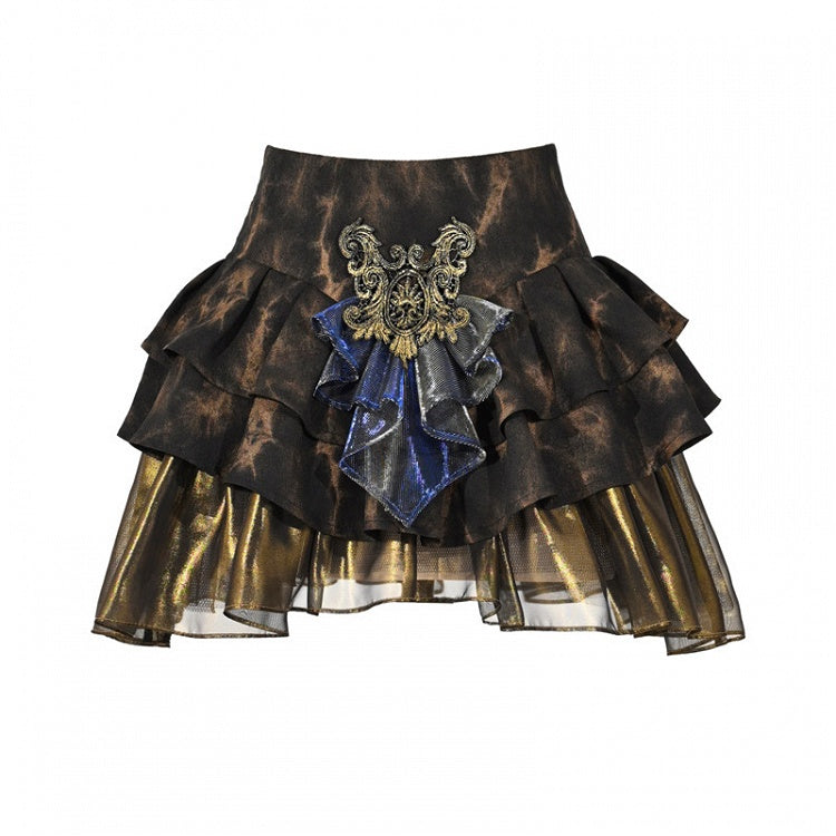Black and Gold Tiered Ruffle Skirt with Shorts Lining