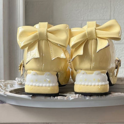 Bear Heel with Bows Decor Yellow Sweet Lolita Mid-heel Mary Janes