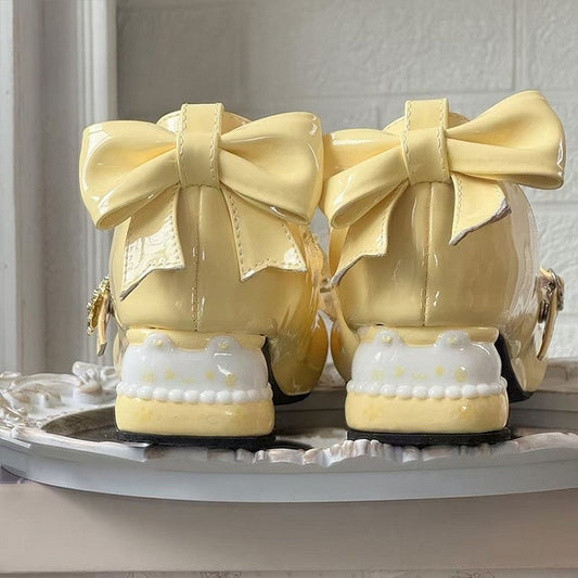 Bear Heel with Bows Decor Yellow Sweet Lolita Mid-heel Mary Janes