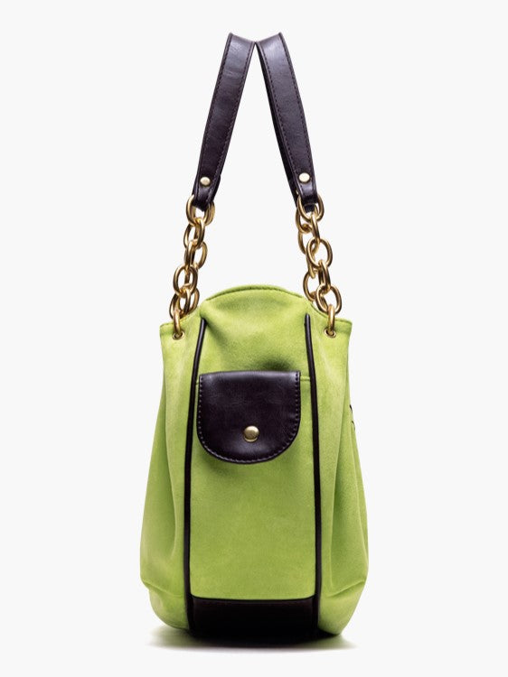 Vintage Green Gothic Lettering Embroidered Tote Bag with Chain Strap