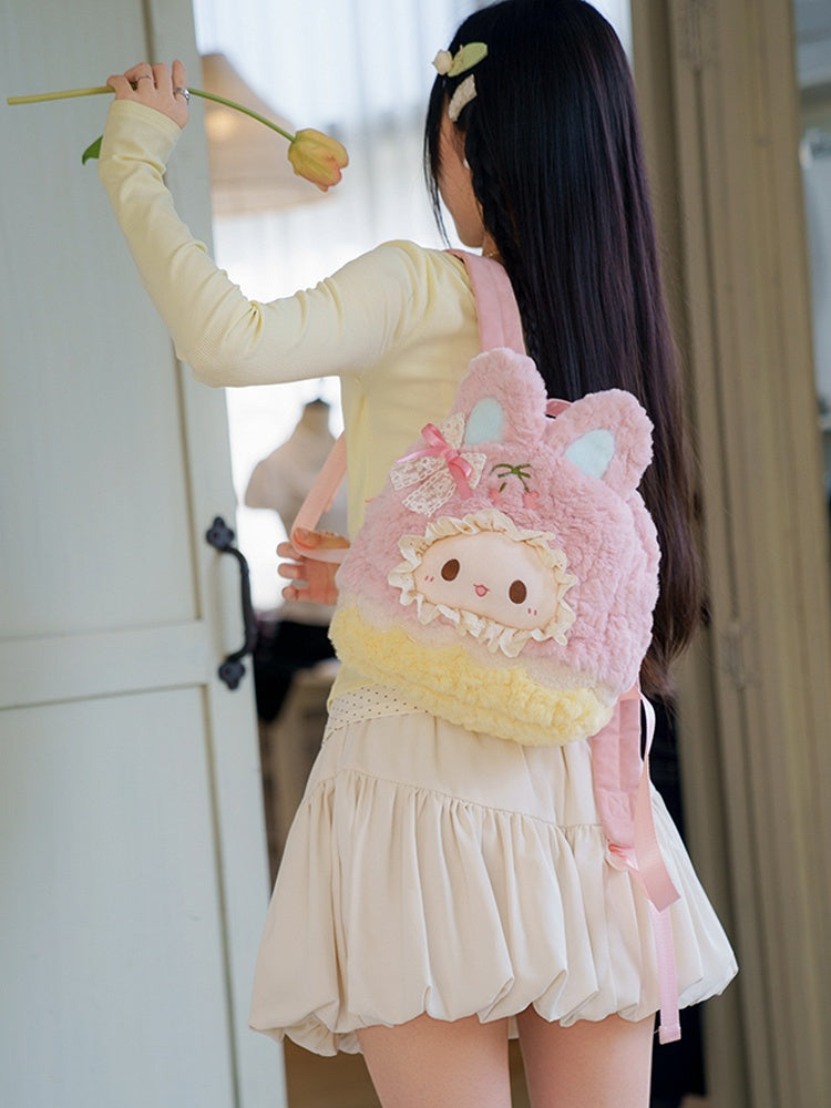Pink&Yellow Cute Bowknot Decorated Plush Rabbit Backpack