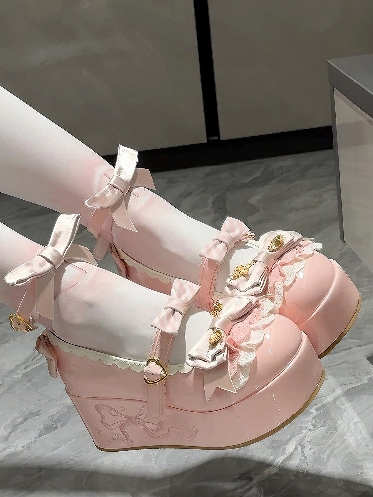 Pink Spoon Decorated Bowknot Details Sweet Lolita Platforms