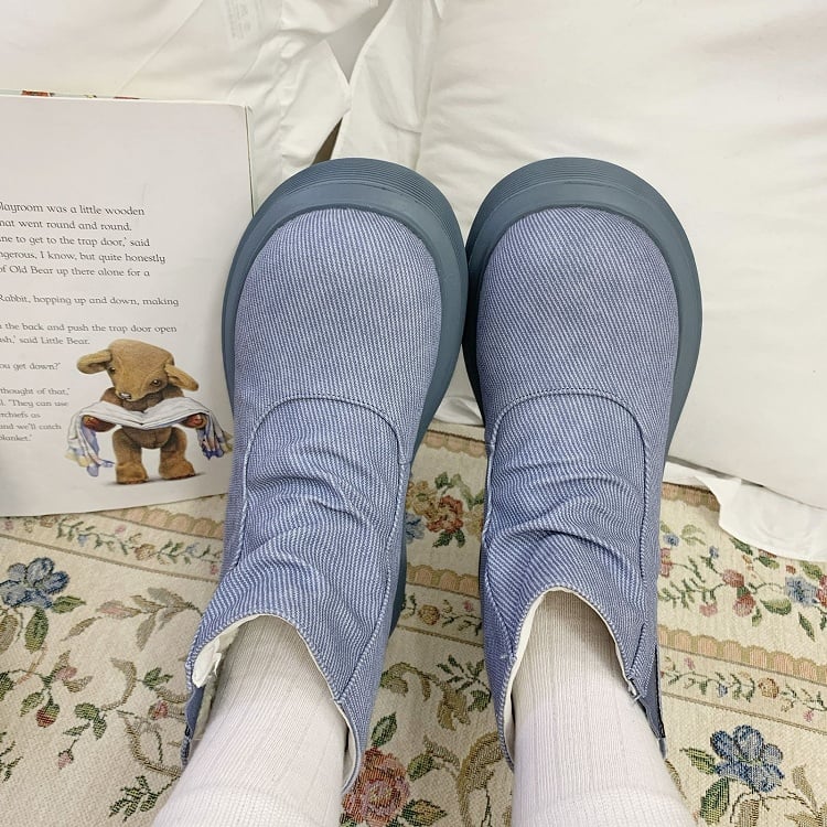 Bow Accents Denim Blue Sweet Winter Boots