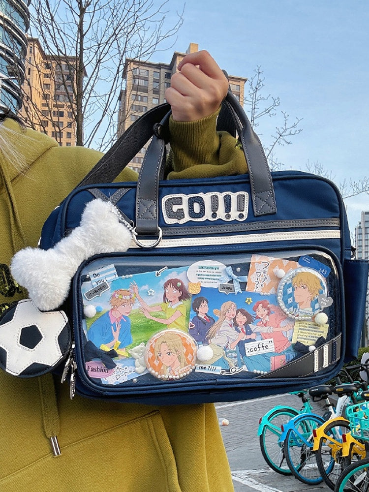 Dark Blue Letters Applique Ita Bag with Football Design Charm