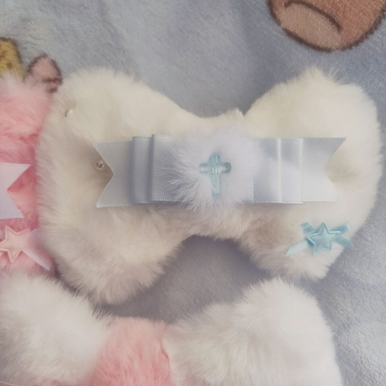 3 Color Options Star Decorated Plush Bowknot Hairclip