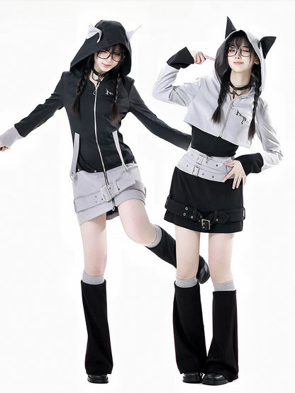 Black and Gray Colorblock Design 45CM Knitted Leg Warmers