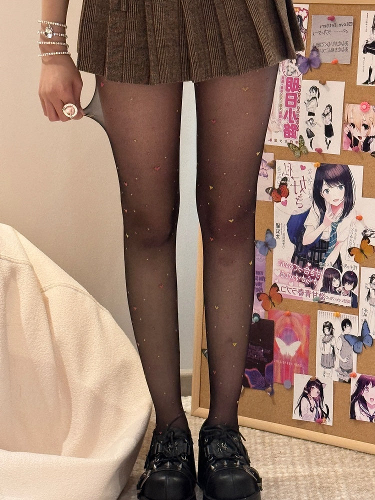 Black Y2K Polka-dot Pattern Heart Details Tights