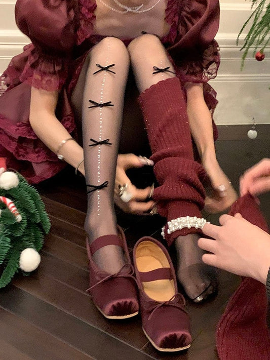 6 Color Options Rhinestone Decorated Bowknot Details Tights