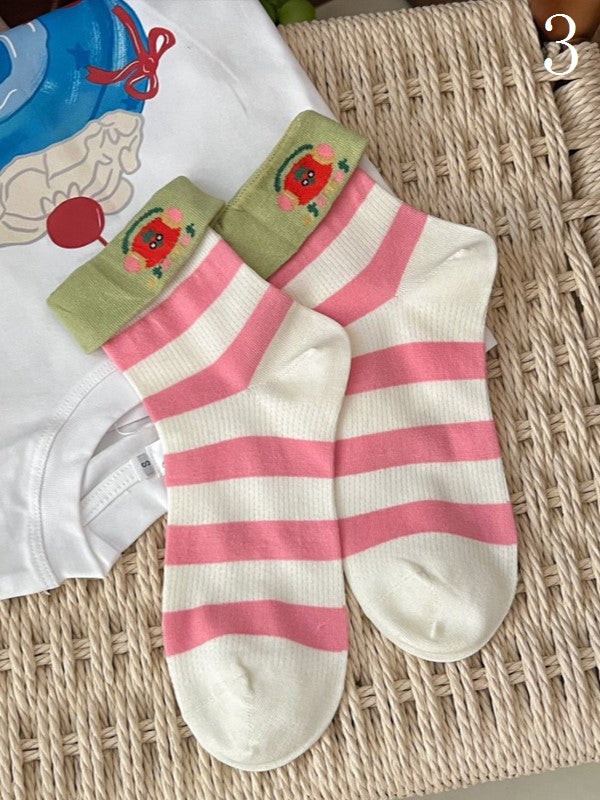 9 Options Colorful Kitty/Puppy/Bear Print Striped Pattern Calf Socks