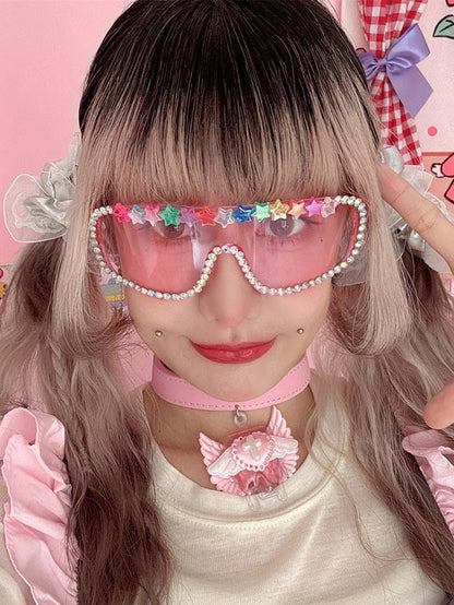 4 Options Pink Bear/Star Design Beaded Decorated Sunglasses