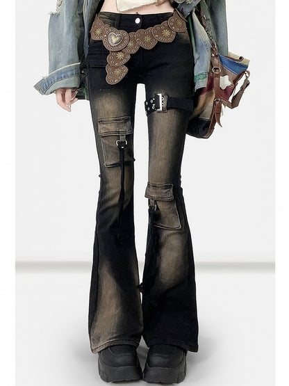 Black Bittersweet Distressed Design Flare Silhouette Jeans