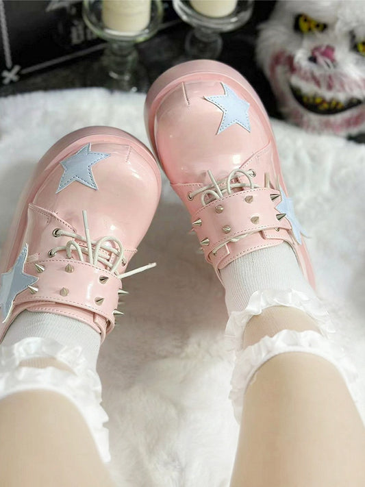 Pink & Blue Stud Detail Star Applique Y2K Platforms