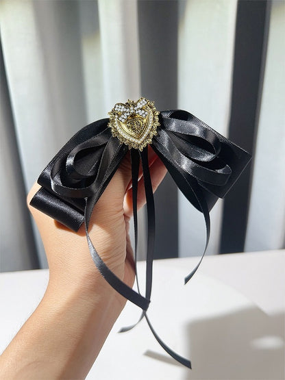 2 Options Black Preppy Style Beaded Decorated Heart Design Bow Tie