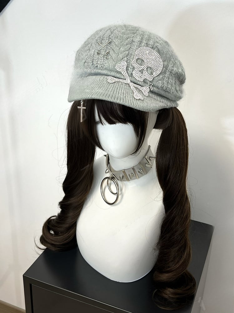 Grey Skeleton Cross Knitted Beret