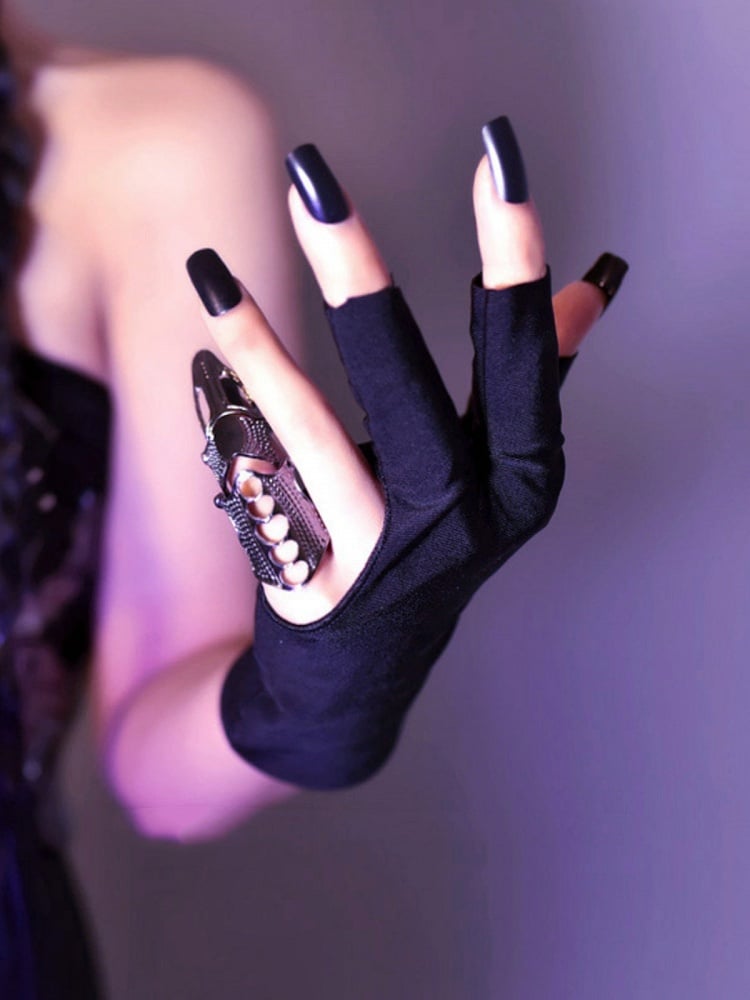 Black Cyberpunk Three-finger Gloves