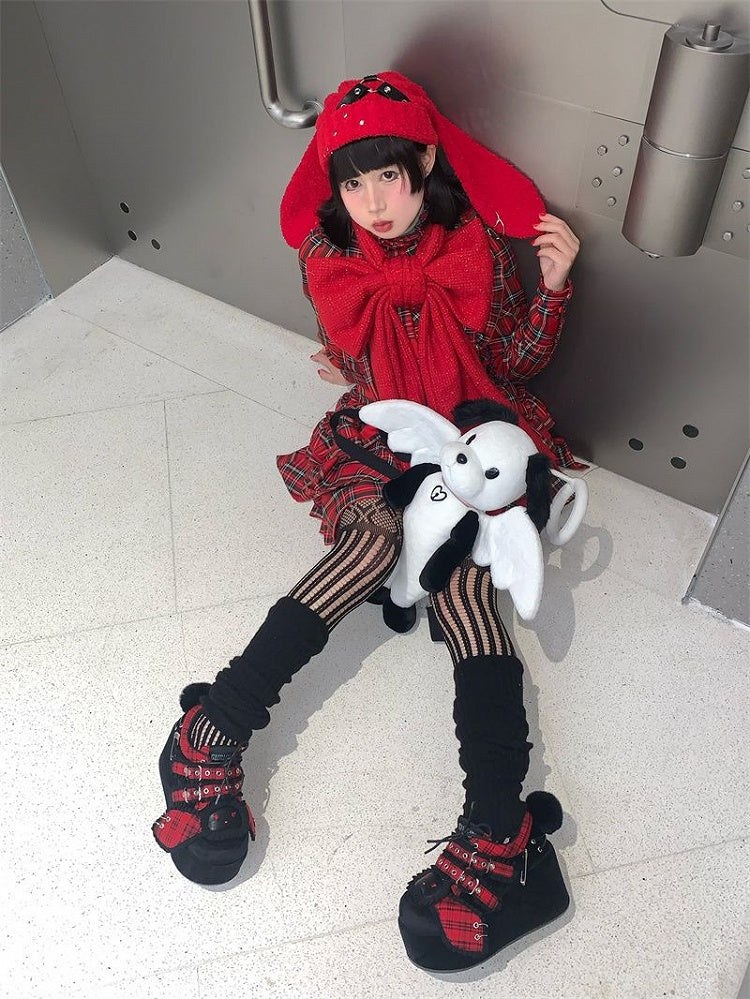 Punk Bunny Red Plaid and Black Y2K Platforms