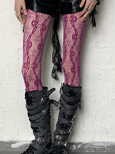 Rose Red Y2K Hollow-out Floral Pattern Tights