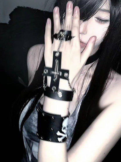 Black Skeleton PU Punk Bracelet